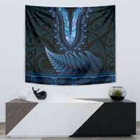 Blue African Dashiki With Aotearoa Maori Tapestry Paua Shell Mix Silver Fern LT14 - Polynesian Pride