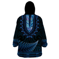 Blue African Dashiki With Aotearoa Maori Wearable Blanket Hoodie Paua Shell Mix Silver Fern LT14 - Polynesian Pride