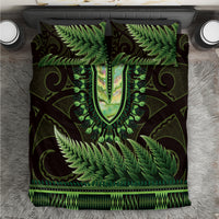 Lime Green African Dashiki With Aotearoa Maori Bedding Set Paua Shell Mix Silver Fern