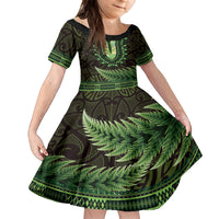 Lime Green African Dashiki With Aotearoa Maori Family Matching Off Shoulder Maxi Dress and Hawaiian Shirt Paua Shell Mix Silver Fern LT14 Daughter's Dress Lime Green - Polynesian Pride