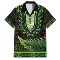 Lime Green African Dashiki With Aotearoa Maori Family Matching Off Shoulder Maxi Dress and Hawaiian Shirt Paua Shell Mix Silver Fern LT14 Dad's Shirt - Short Sleeve Lime Green - Polynesian Pride
