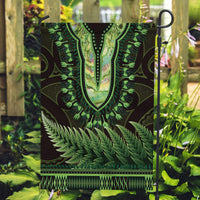 Lime Green African Dashiki With Aotearoa Maori Garden Flag Paua Shell Mix Silver Fern LT14 Garden Flag Lime Green - Polynesian Pride