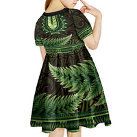Lime Green African Dashiki With Aotearoa Maori Kid Short Sleeve Dress Paua Shell Mix Silver Fern LT14 - Polynesian Pride