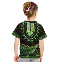 Lime Green African Dashiki With Aotearoa Maori Kid T Shirt Paua Shell Mix Silver Fern