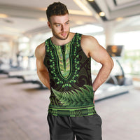 Lime Green African Dashiki With Aotearoa Maori Men Tank Top Paua Shell Mix Silver Fern LT14 Lime Green - Polynesian Pride