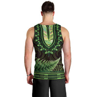 Lime Green African Dashiki With Aotearoa Maori Men Tank Top Paua Shell Mix Silver Fern LT14 - Polynesian Pride