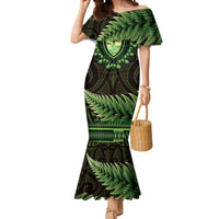 Lime Green African Dashiki With Aotearoa Maori Mermaid Dress Paua Shell Mix Silver Fern LT14 Women Lime Green - Polynesian Pride