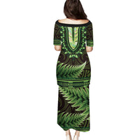 Lime Green African Dashiki With Aotearoa Maori Puletasi Paua Shell Mix Silver Fern LT14 - Polynesian Pride