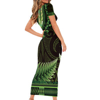 Lime Green African Dashiki With Aotearoa Maori Short Sleeve Bodycon Dress Paua Shell Mix Silver Fern