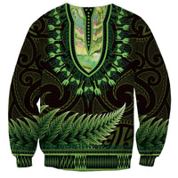 Lime Green African Dashiki With Aotearoa Maori Sweatshirt Paua Shell Mix Silver Fern LT14 - Polynesian Pride
