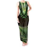 Lime Green African Dashiki With Aotearoa Maori Tank Maxi Dress Paua Shell Mix Silver Fern LT14 Women Lime Green - Polynesian Pride