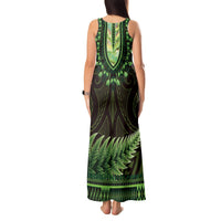 Lime Green African Dashiki With Aotearoa Maori Tank Maxi Dress Paua Shell Mix Silver Fern LT14 - Polynesian Pride