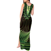 Lime Green African Dashiki With Aotearoa Maori Tank Maxi Dress Paua Shell Mix Silver Fern LT14 - Polynesian Pride
