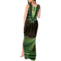 Lime Green African Dashiki With Aotearoa Maori Tank Maxi Dress Paua Shell Mix Silver Fern LT14 - Polynesian Pride