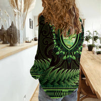 Lime Green African Dashiki With Aotearoa Maori Women Casual Shirt Paua Shell Mix Silver Fern
