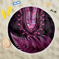 Pink African Dashiki With Aotearoa Maori Beach Blanket Paua Shell Mix Silver Fern LT14 One Size 150cm Pink - Polynesian Pride