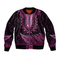 Pink African Dashiki With Aotearoa Maori Bomber Jacket Paua Shell Mix Silver Fern LT14 Unisex Pink - Polynesian Pride