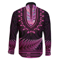 Pink African Dashiki With Aotearoa Maori Family Matching Puletasi and Hawaiian Shirt Paua Shell Mix Silver Fern