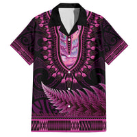 Pink African Dashiki With Aotearoa Maori Family Matching Summer Maxi Dress and Hawaiian Shirt Paua Shell Mix Silver Fern LT14 Dad's Shirt - Short Sleeve Pink - Polynesian Pride