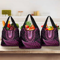 Pink African Dashiki With Aotearoa Maori Grocery Bag Paua Shell Mix Silver Fern LT14 3-pack One Size Pink - Polynesian Pride