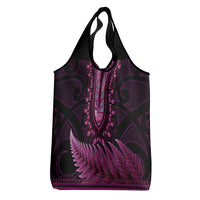 Pink African Dashiki With Aotearoa Maori Grocery Bag Paua Shell Mix Silver Fern LT14 - Polynesian Pride