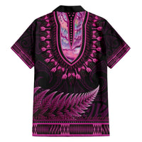Pink African Dashiki With Aotearoa Maori Hawaiian Shirt Paua Shell Mix Silver Fern LT14 - Polynesian Pride