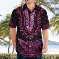 Pink African Dashiki With Aotearoa Maori Hawaiian Shirt Paua Shell Mix Silver Fern LT14 - Polynesian Pride