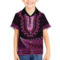 Pink African Dashiki With Aotearoa Maori Hawaiian Shirt Paua Shell Mix Silver Fern LT14 - Polynesian Pride