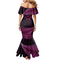 Pink African Dashiki With Aotearoa Maori Mermaid Dress Paua Shell Mix Silver Fern
