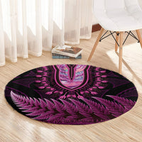 Pink African Dashiki With Aotearoa Maori Round Carpet Paua Shell Mix Silver Fern