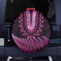 Pink African Dashiki With Aotearoa Maori Spare Tire Cover Paua Shell Mix Silver Fern LT14 - Polynesian Pride