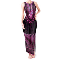 Pink African Dashiki With Aotearoa Maori Tank Maxi Dress Paua Shell Mix Silver Fern LT14 Women Pink - Polynesian Pride