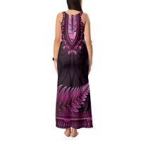 Pink African Dashiki With Aotearoa Maori Tank Maxi Dress Paua Shell Mix Silver Fern LT14 - Polynesian Pride