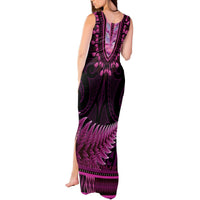 Pink African Dashiki With Aotearoa Maori Tank Maxi Dress Paua Shell Mix Silver Fern LT14 - Polynesian Pride
