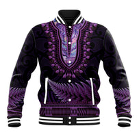 Purple African Dashiki With Aotearoa Maori Baseball Jacket Paua Shell Mix Silver Fern LT14 Unisex Purple - Polynesian Pride