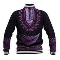 Purple African Dashiki With Aotearoa Maori Baseball Jacket Paua Shell Mix Silver Fern LT14 - Polynesian Pride