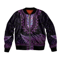 Purple African Dashiki With Aotearoa Maori Bomber Jacket Paua Shell Mix Silver Fern LT14 Unisex Purple - Polynesian Pride