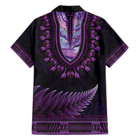 Purple African Dashiki With Aotearoa Maori Family Matching Off Shoulder Maxi Dress and Hawaiian Shirt Paua Shell Mix Silver Fern