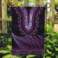 Purple African Dashiki With Aotearoa Maori Garden Flag Paua Shell Mix Silver Fern LT14 Garden Flag Purple - Polynesian Pride