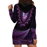 Purple African Dashiki With Aotearoa Maori Hoodie Dress Paua Shell Mix Silver Fern LT14 - Polynesian Pride