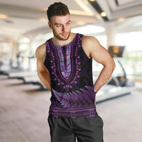 Purple African Dashiki With Aotearoa Maori Men Tank Top Paua Shell Mix Silver Fern LT14 Purple - Polynesian Pride