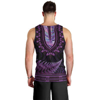 Purple African Dashiki With Aotearoa Maori Men Tank Top Paua Shell Mix Silver Fern LT14 - Polynesian Pride