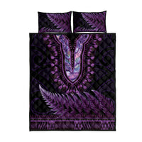 Purple African Dashiki With Aotearoa Maori Quilt Bed Set Paua Shell Mix Silver Fern LT14 - Polynesian Pride