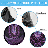 Purple African Dashiki With Aotearoa Maori Spare Tire Cover Paua Shell Mix Silver Fern LT14 - Polynesian Pride