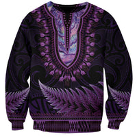 Purple African Dashiki With Aotearoa Maori Sweatshirt Paua Shell Mix Silver Fern LT14 Unisex Purple - Polynesian Pride