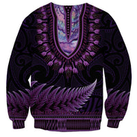 Purple African Dashiki With Aotearoa Maori Sweatshirt Paua Shell Mix Silver Fern LT14 - Polynesian Pride