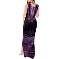 Purple African Dashiki With Aotearoa Maori Tank Maxi Dress Paua Shell Mix Silver Fern LT14 - Polynesian Pride