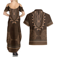 Brown African Dashiki With Tonga Ngatu Pattern Couples Matching Summer Maxi Dress and Hawaiian Shirt LT14 - Polynesian Pride