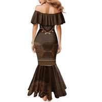 Brown African Dashiki With Tonga Ngatu Pattern Mermaid Dress LT14 - Polynesian Pride