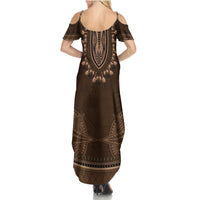 Brown African Dashiki With Tonga Ngatu Pattern Summer Maxi Dress LT14 - Polynesian Pride